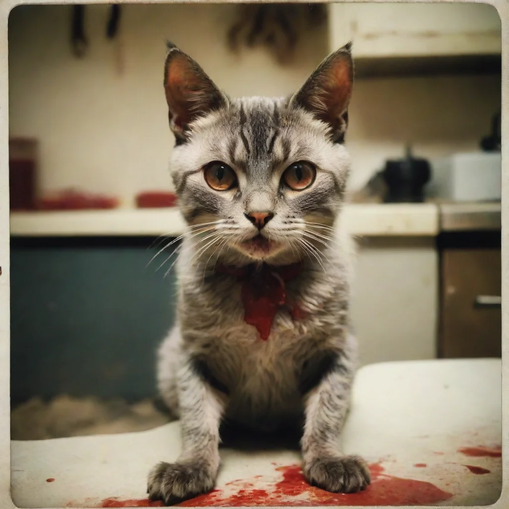  a mean cyper zombie cat in an old kitchen with lots of blood uncanny polaroid good looking trending fantastic 1