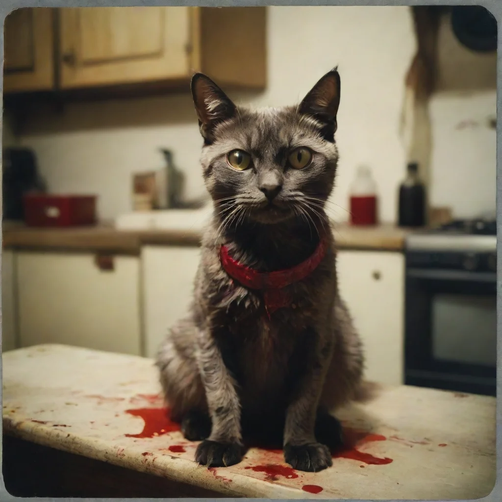  a mean cypress zombie cat in an old kitchen with lots of blood uncanny polaroid amazing awesome portrait 2