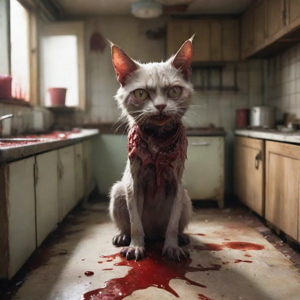  a mean cypress zombie cat in an old kitchen with lots of blood uncanny polaroid confident engaging wow artstation art 3