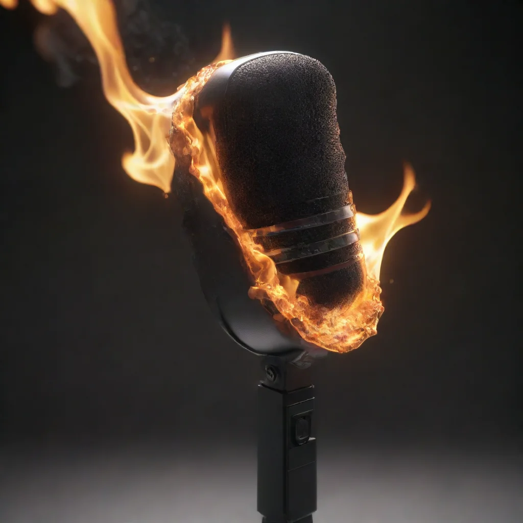 ai a microphone melting from fire render 8k