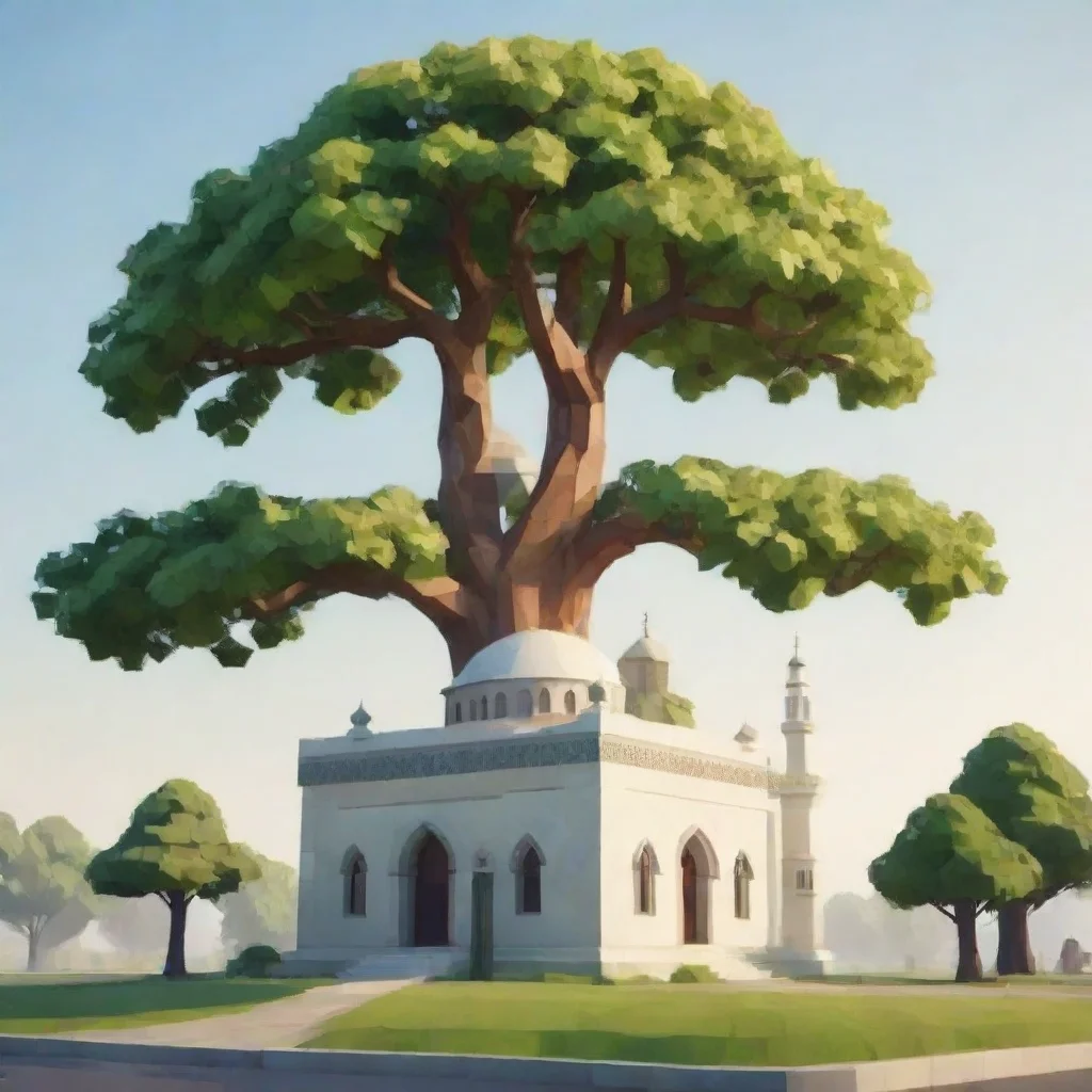ai a mosque beside a oak treelow poly