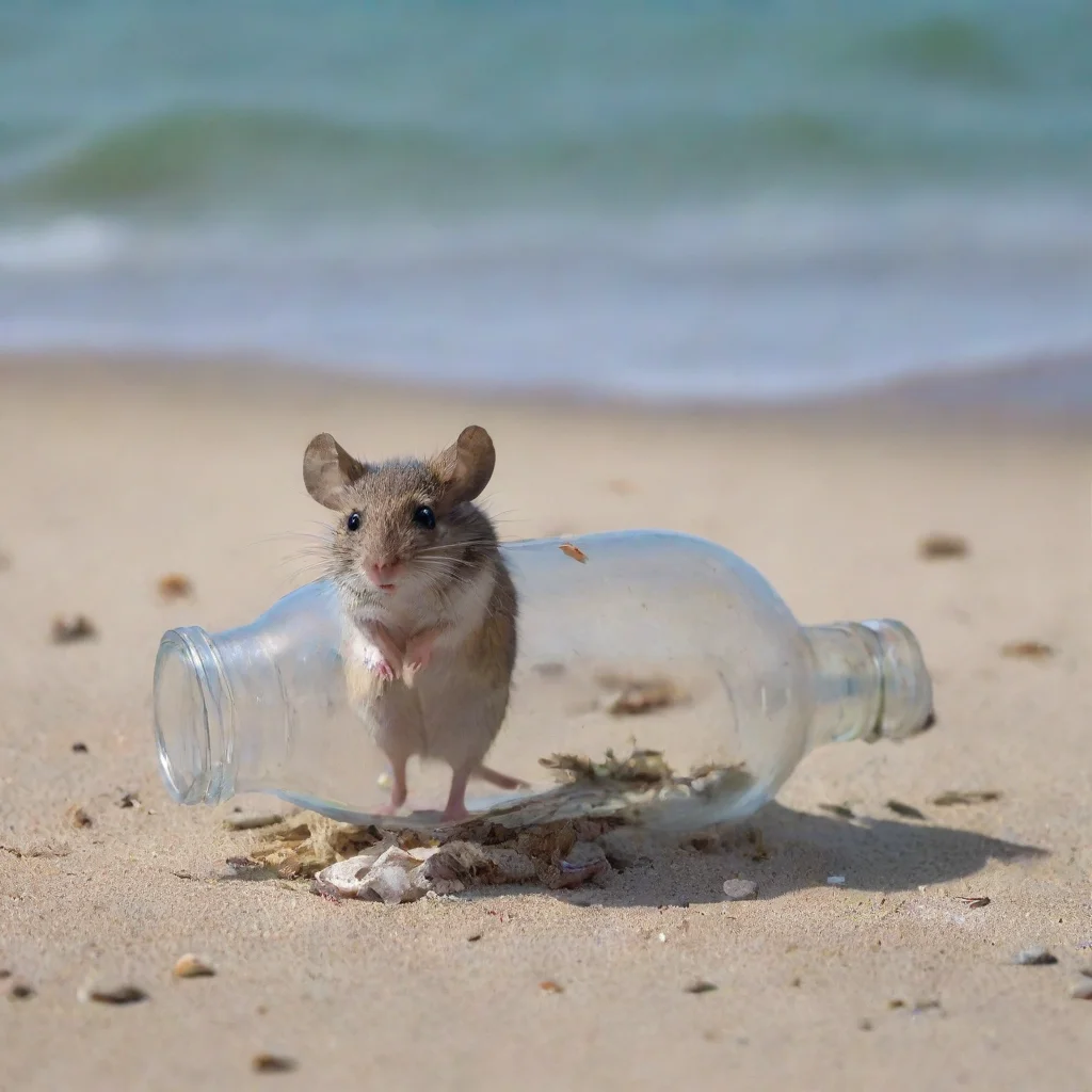 a mouse is stuck in a bottle on shoreside 