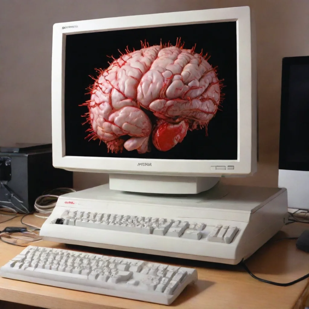 ai a new amiga 1000 computer with a bloody brain on top of the monitor amazing awesome portrait 2