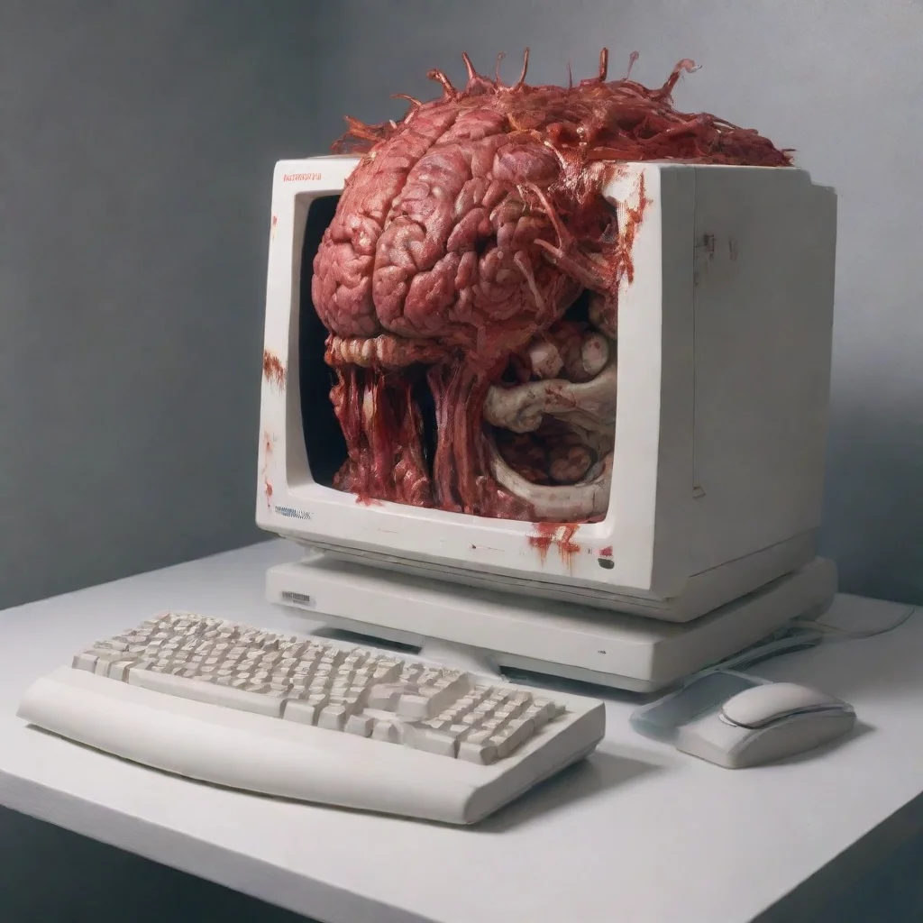 ai a new amiga 1000 computer with a bloody brain on top of the monitor confident engaging wow artstation art 3