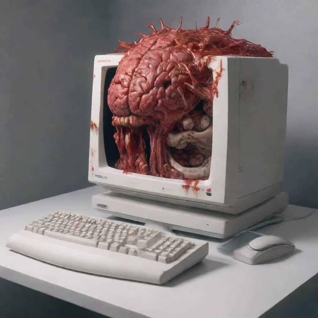 a new amiga 1000 computer with a bloody brain on top of the monitor confident engaging wow artstation art 3