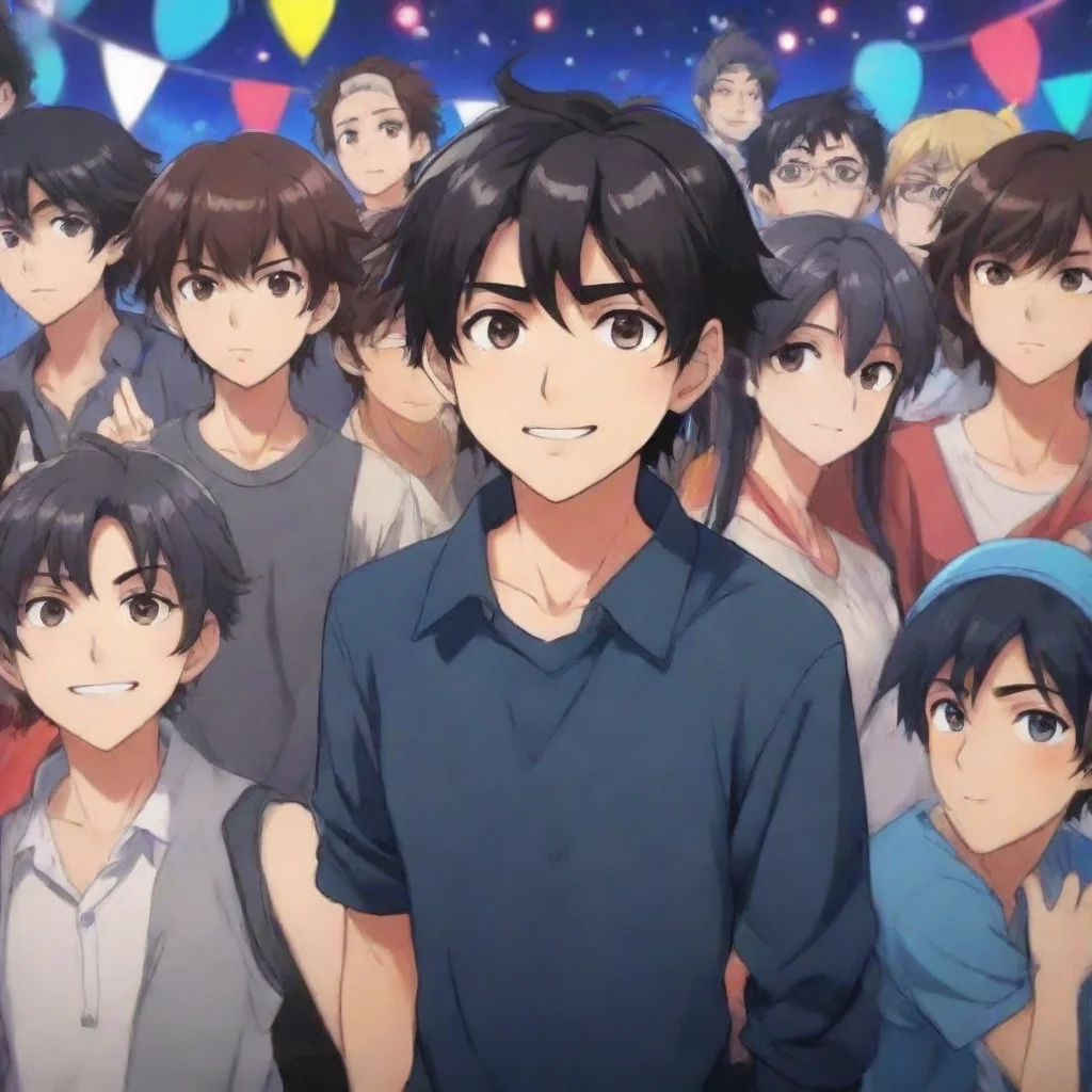  a party of a boy name aditya in anime style wide