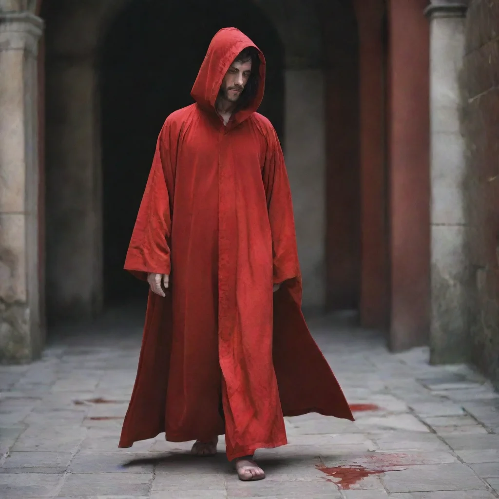  a person in a blood red robe