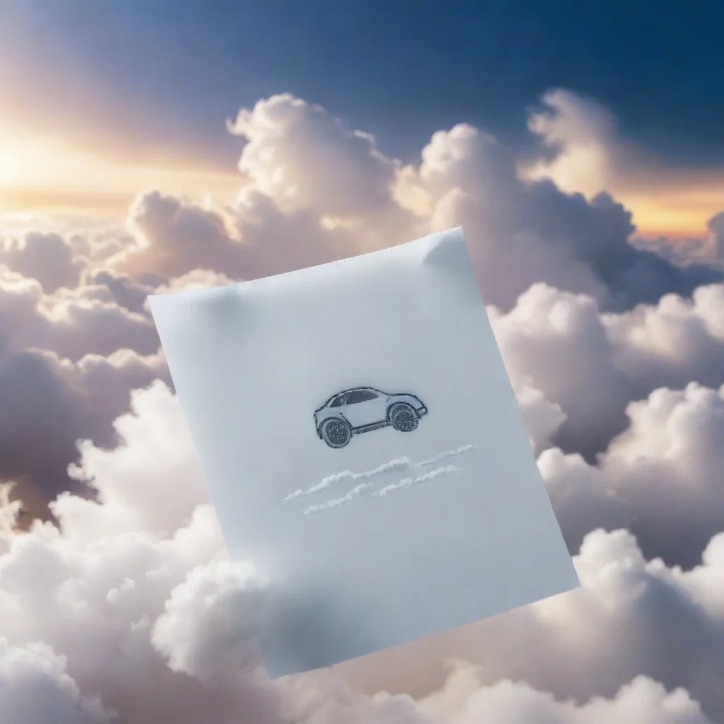 ai a piece of paper racing through white fluffy over exposed clouds on its way to a mobile application shown in the backgro