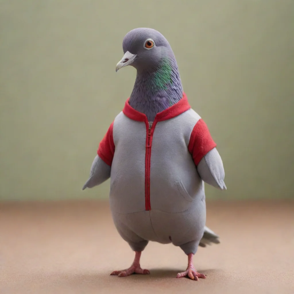  a pigeon wearing a tracksuit in a stop motion movie tall