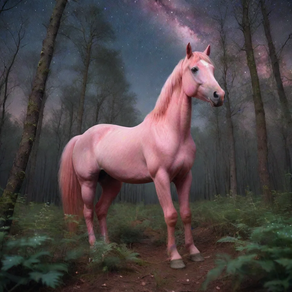 ai a pink horse wanders through a dense forest under a starry sky amazing awesome portrait 2