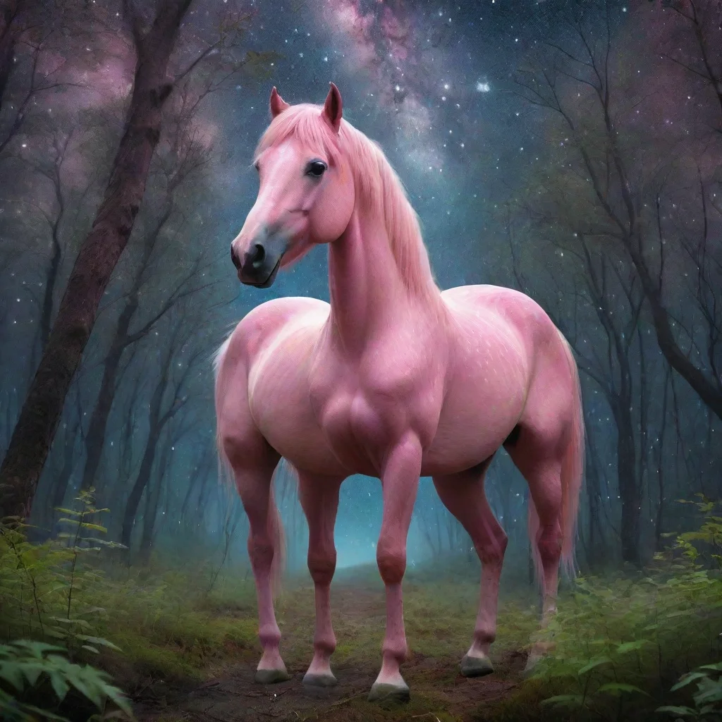  a pink horse wanders through a dense forest under a starry sky good looking trending fantastic 1