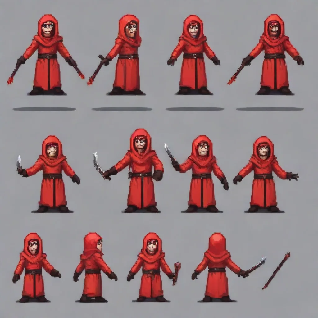  a pixel art sprite sheet of a red cultistwith its 6 frames for its walking animation and 6 frames for its attacking with