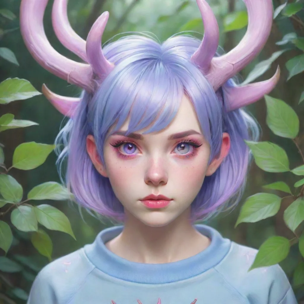 ai a portrait of aria dawnstridera beautiful young human with pale skinvibrant pink eyesshort pastel purple hairand antlers