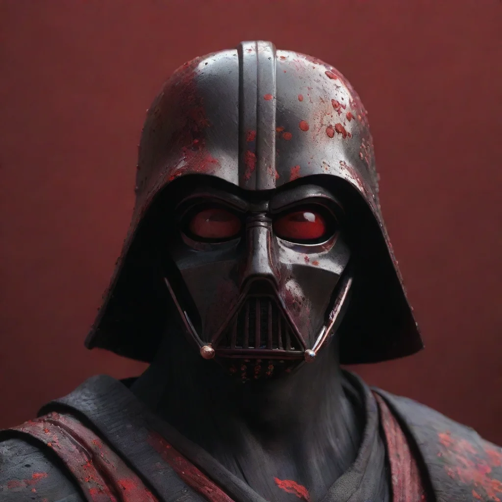 ai a portrait of dark vader mask mixed with a japanese samurai mask with dark red splatter on its face 3d octane rendered 
