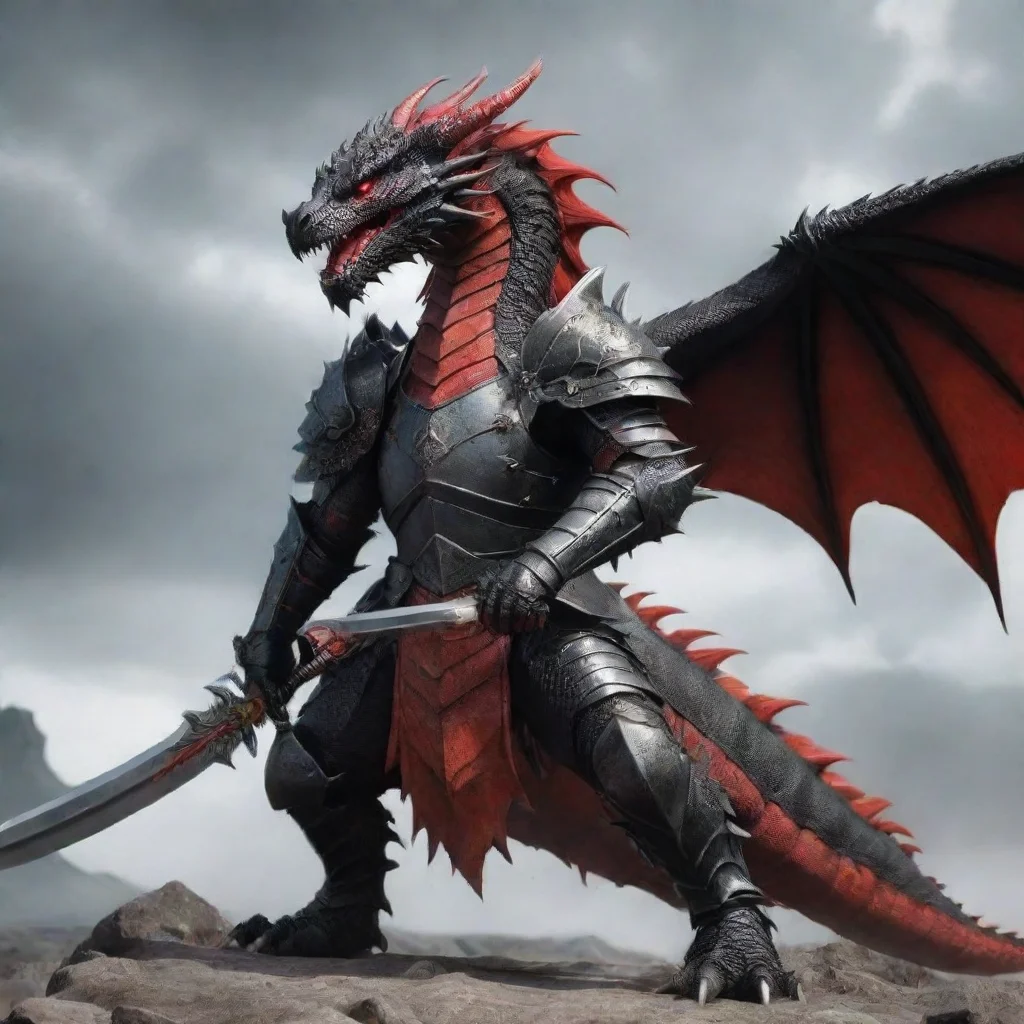  a red and black dragon in battle armour holding a sword good looking trending fantastic 1