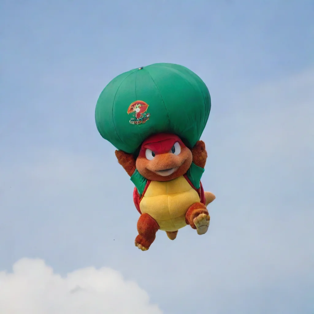 ai a red koopa paratroppawearing a green capflying through the sky of floridausawide
