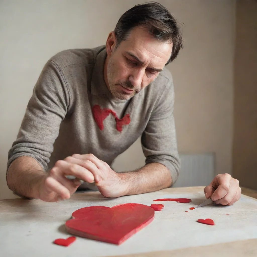 ai a sad lonely mancutting out the heart of his beloved wife 