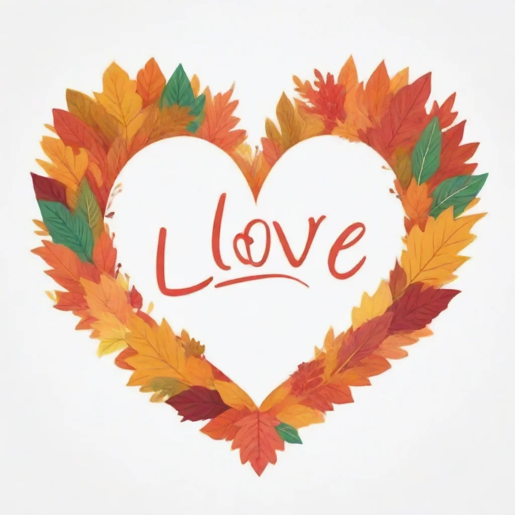 ai a simple vector art design that says i love the fall with a fancy script font in the shape of a heart with colorful leav
