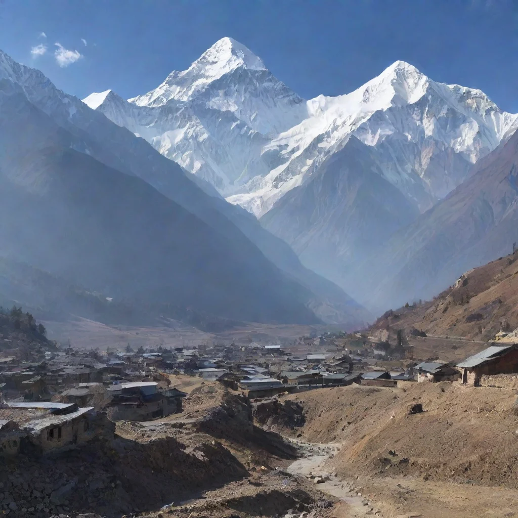 ai a small village with mount everest in the far distance