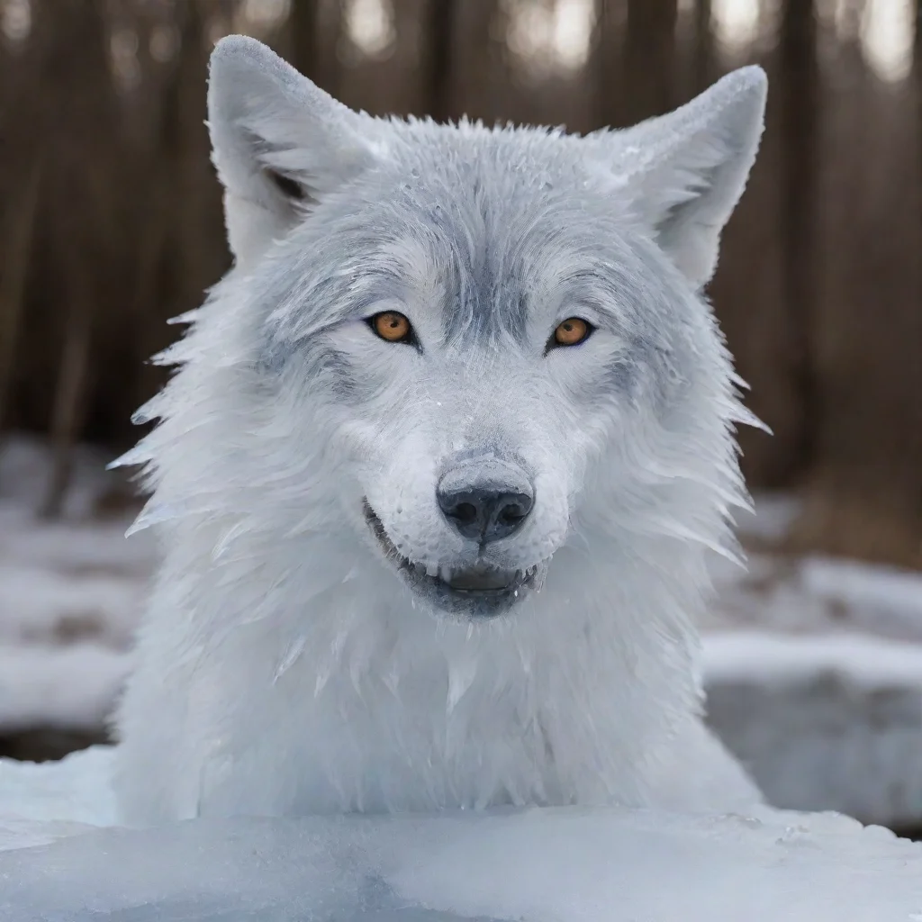 ai a smiling wolfmade from ice