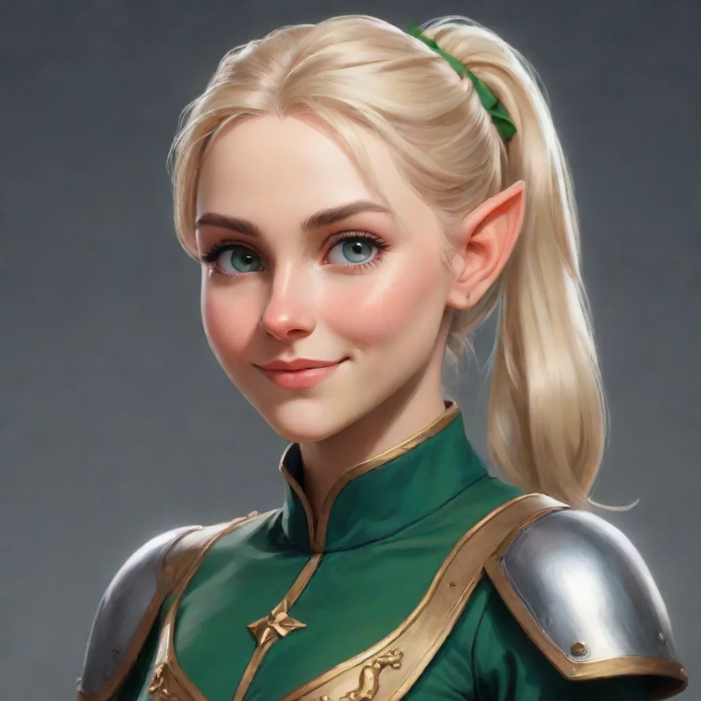  a smirking beautiful female elf with blonde hair in a ponytail wearing a napoleonic uniformdigital art confident engagin