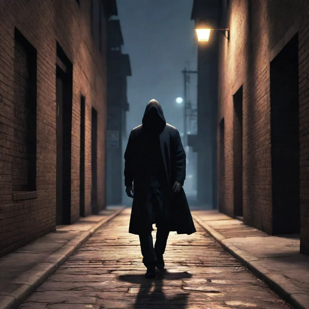 ai a solitary figurecloaked in a street smart ensemblestands against a brick wall in the dimly lit alley of a gta style cit