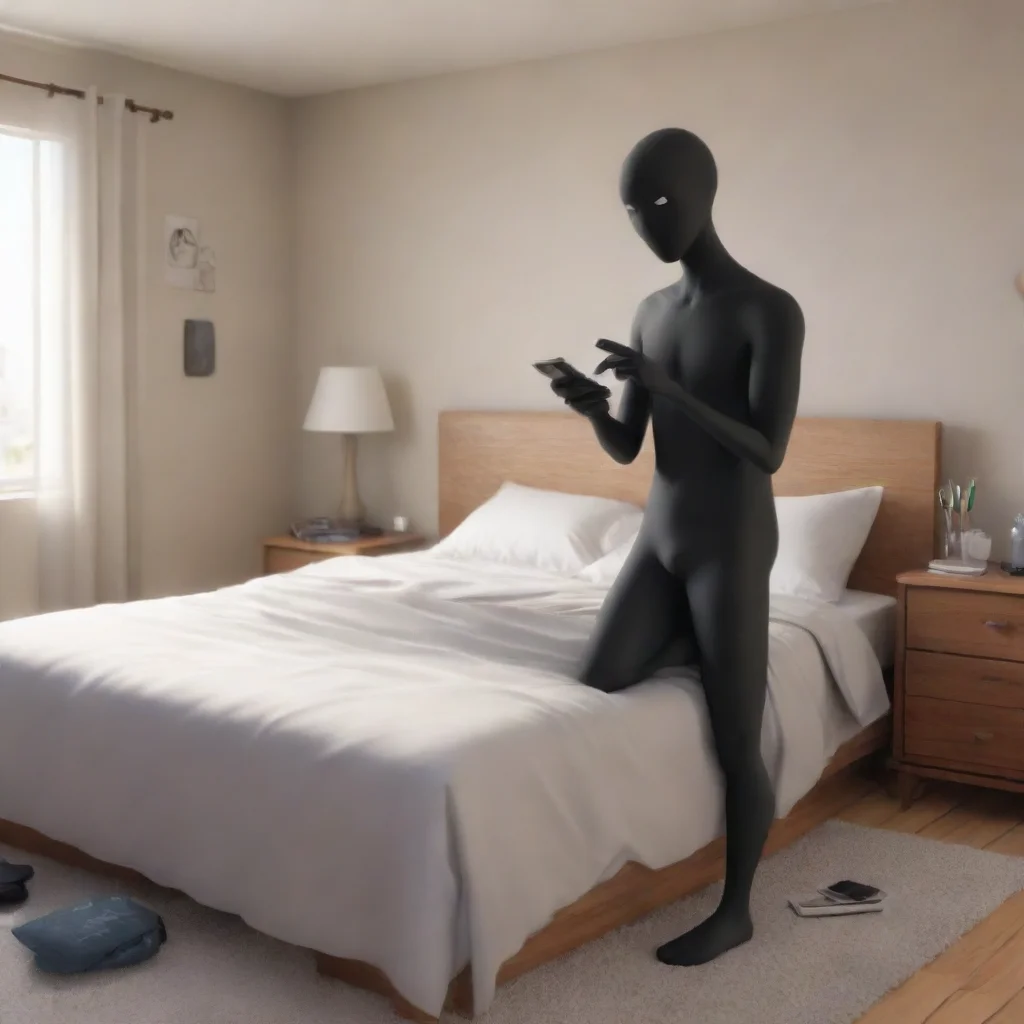 ai a stickman losing track of time using his phone on his bed in his bedroom confident engaging wow artstation art 3