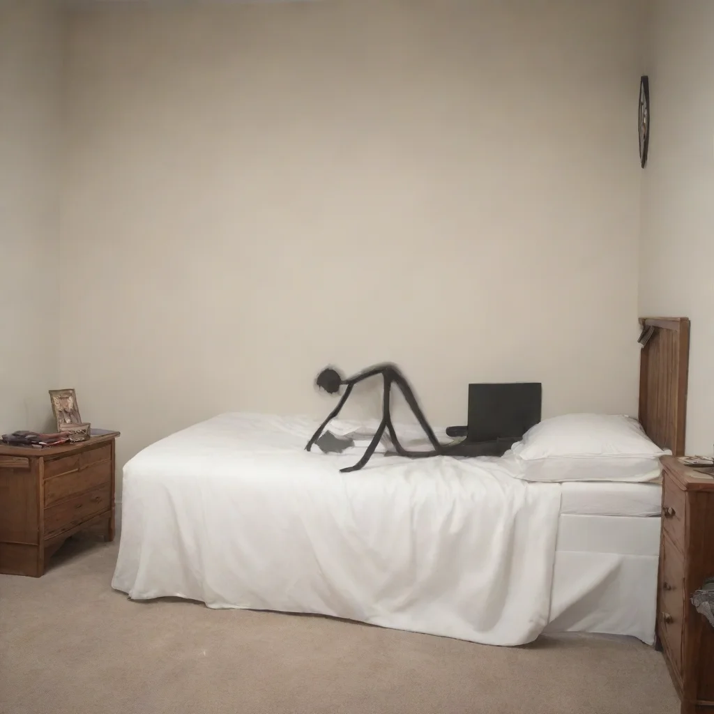 ai a stickman losing track of time using his phone on his bed in his bedroom