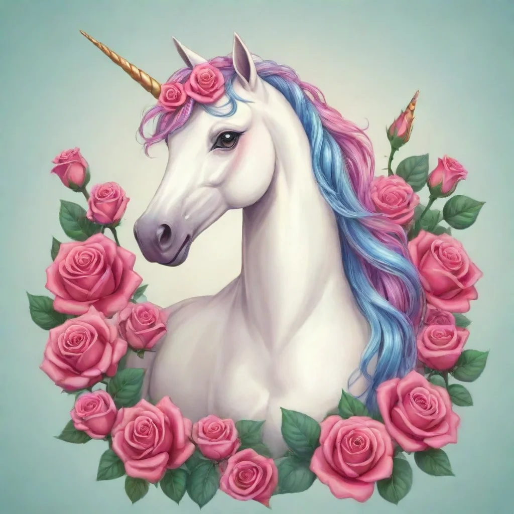  a stylized unicorn and roses