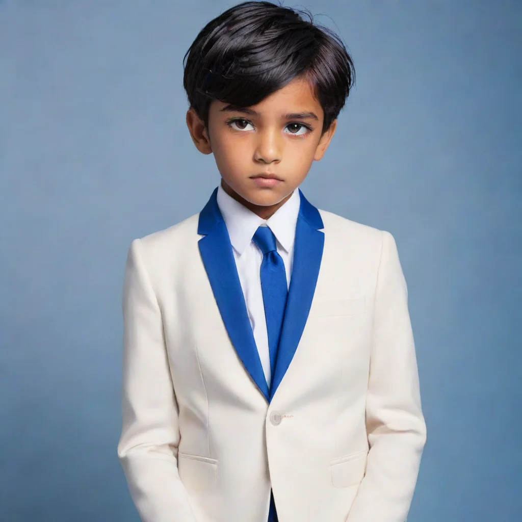  a tall brown skinned boy with black hair and a fade hairstylehe is wearing a white and blue suit with a white shirt unde