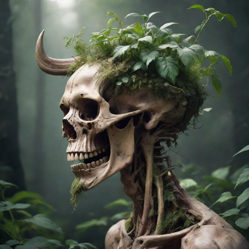 ai a tall lengthy beast with plants growing out of his skullrefrence images