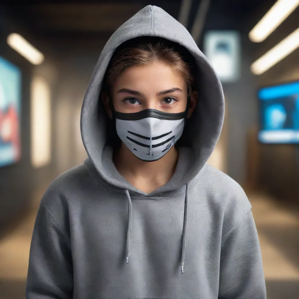  a teen wearing mask and hoodie with realistic studio in background amazing awesome portrait 2