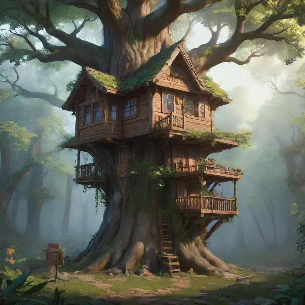 ai a tiny house in the high end of a big treein the middle of a dense forestconfident engaging wow artstation art 3