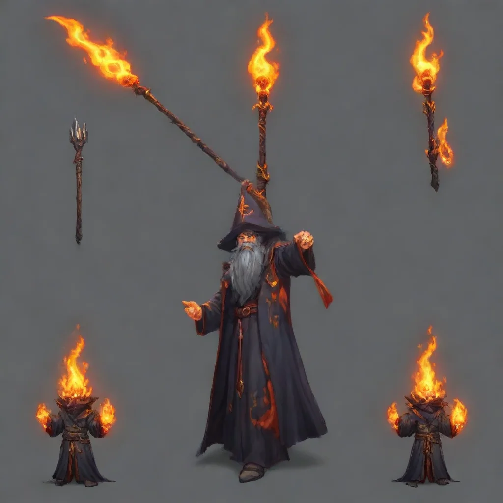  a topdown 256 x 256 pixel sprite for a pc gameshowing a wizard with a lava staff confident engaging wow artstation art 3