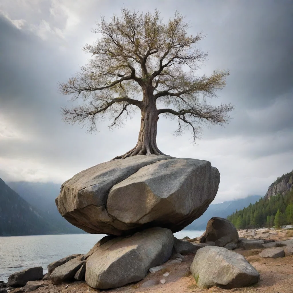 ai a tree stands on a big rock amazing awesome portrait 2