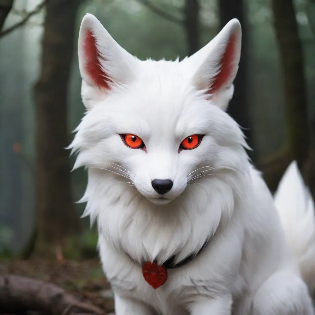 ai a white kitsune with red eyes
