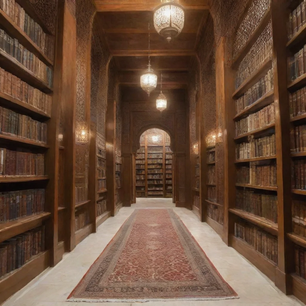 ai a wide library with arabic books