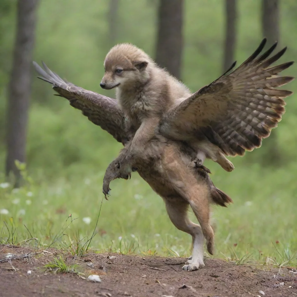 ai a wolf pup getting carried away by a hawk 