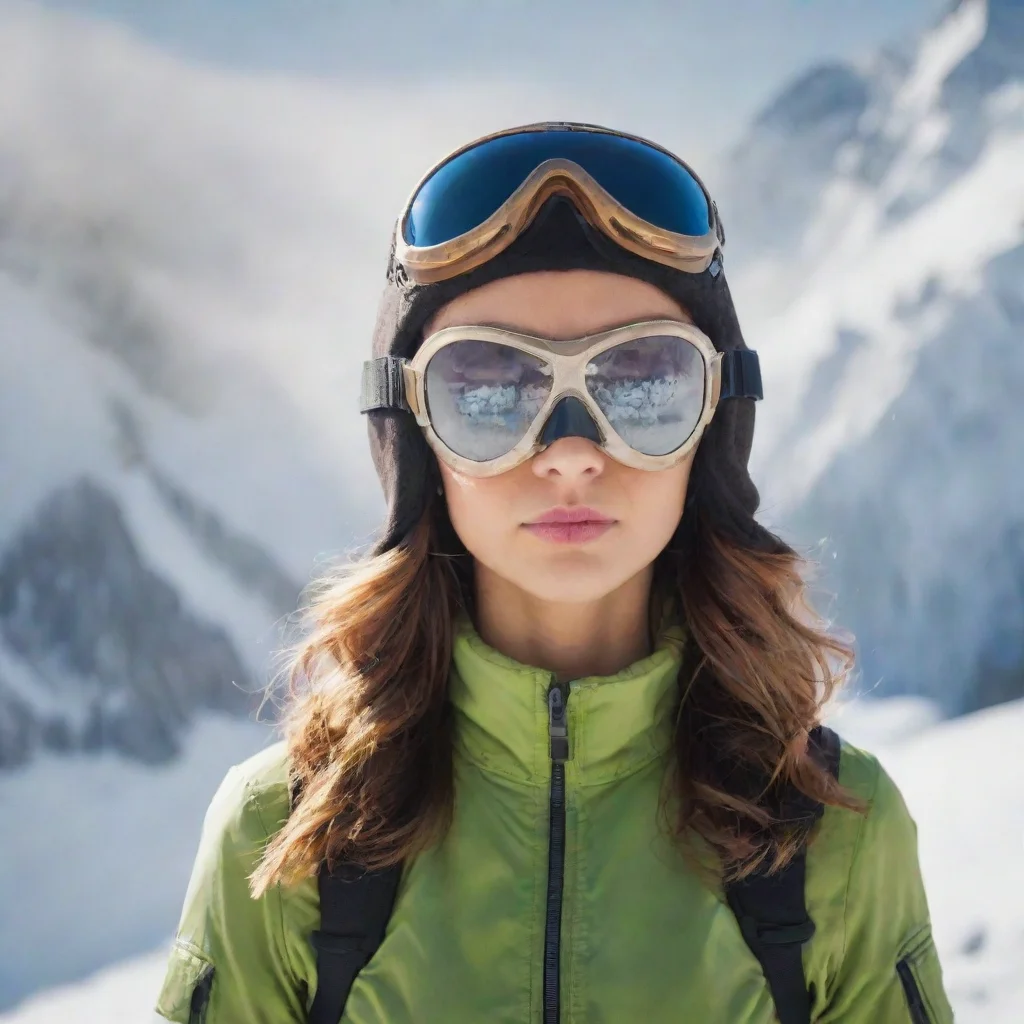  a woman in aviator helmet and ski mask