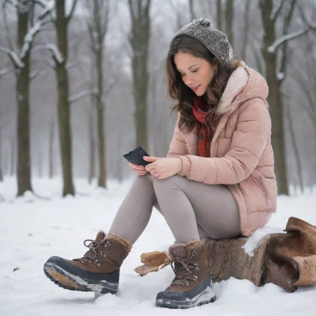 ai a woman sits downtaking off her snow boots