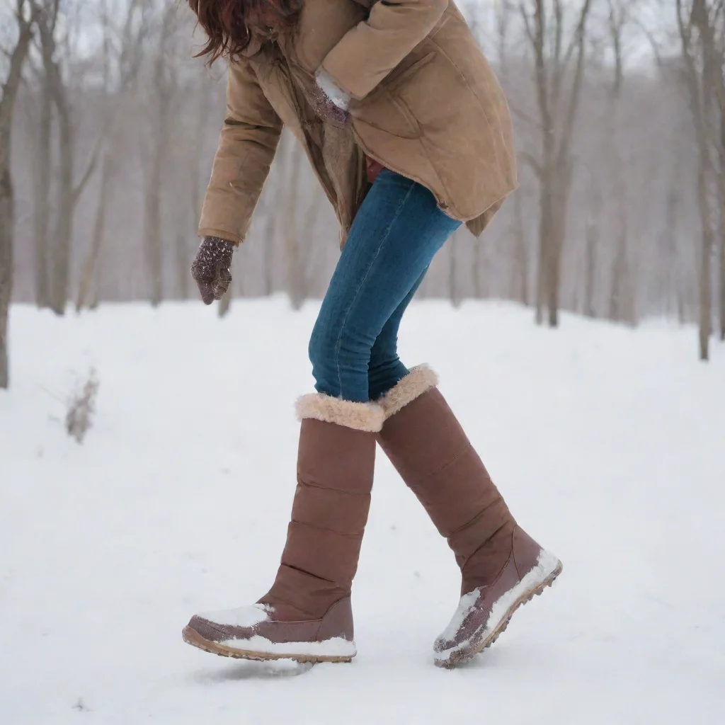 ai a woman takes off her tall snow boots
