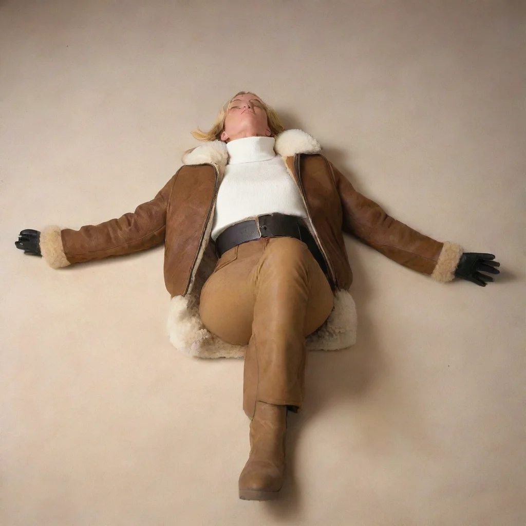  a woman wearing b3 shearling jacketbootsis lying down with her legs spread openlow camera angle 