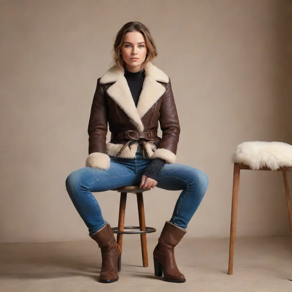  a woman wearing leather shearling jackettight jeansboots is tied up to a chair 