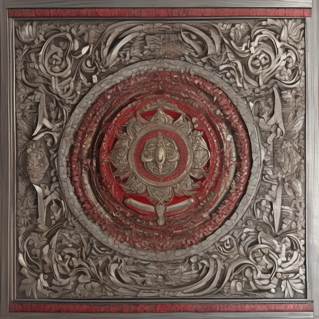 ai a wooden inlaid thai drawing%2C in the style of raw and powerful%2C light silver and red%2C dogcore%2C authentic expressions%2C art of tonga%2C elaborate gilding%2C strong facial expression
