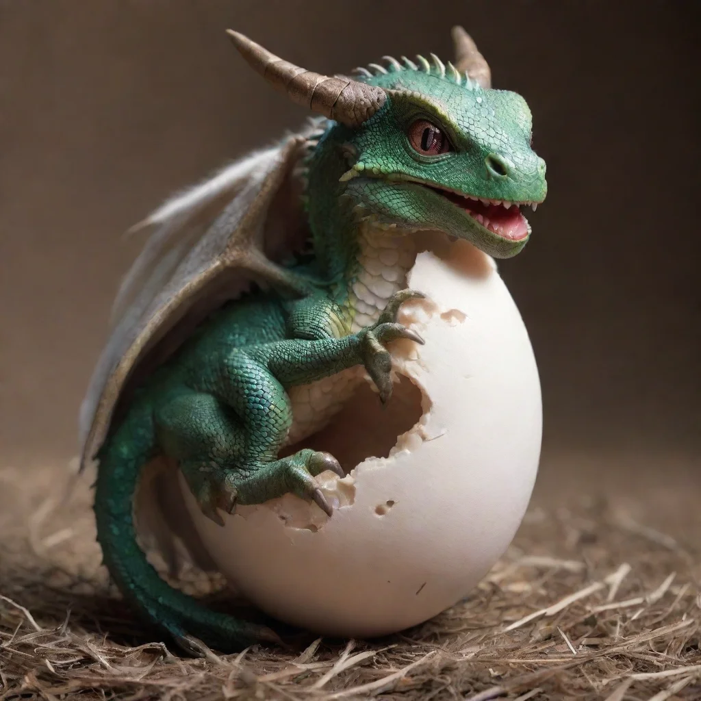  a youbg dragon hatching from a furry egg