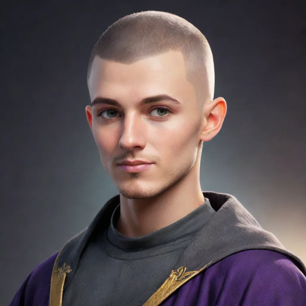  a young fit human male wizard with buzz cut hair and stubble