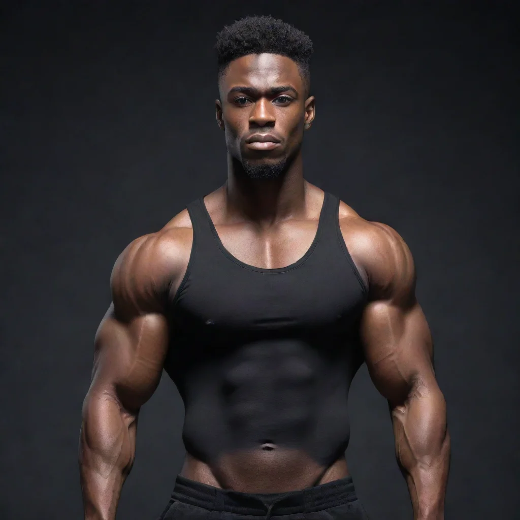ai a young man with a muscular buildhe wears fully black 