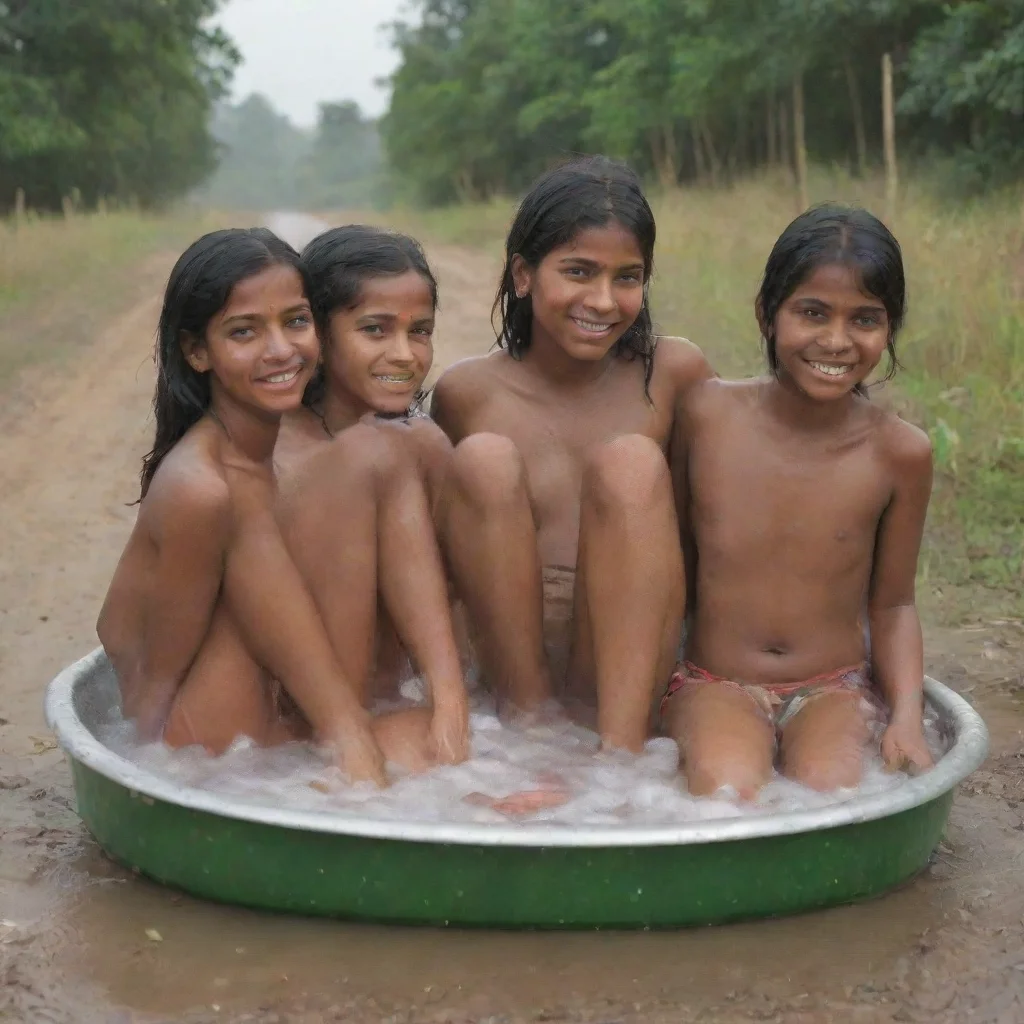  adolescent girls taking bath