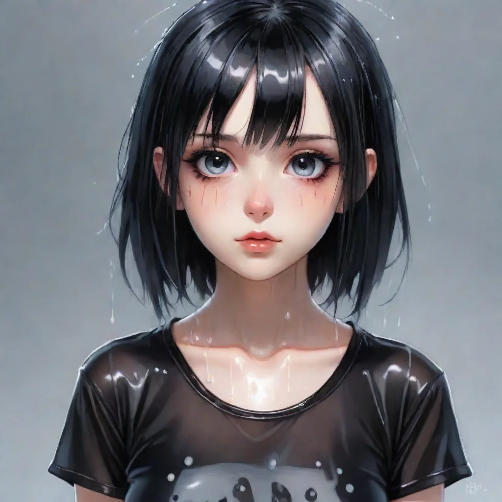 adorable anime goth woman wearing a wet transparent t shirt amazing awesome portrait 2