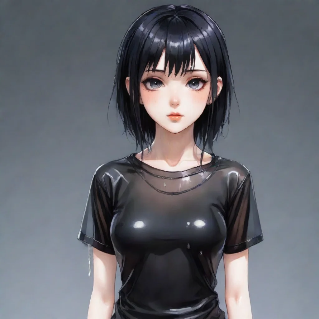  adorable anime goth woman wearing a wet transparent t shirt